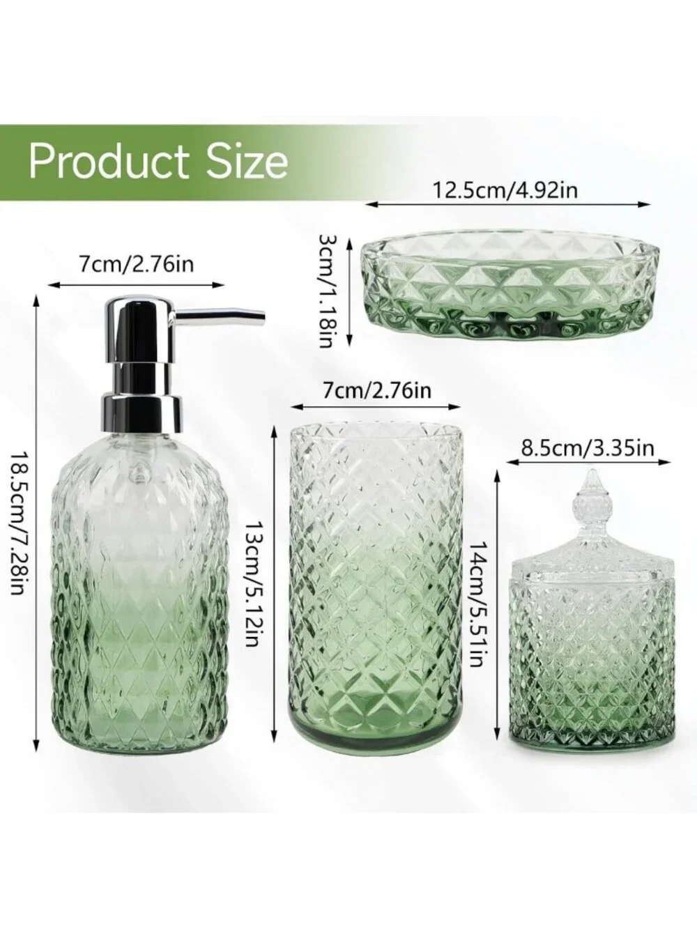 Vintage Green Glass Bathroom Accessories Set - 5-Piece Decorative Home Decor